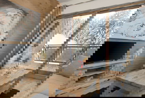 Brand new apartement with a beautiful view on the snowy pine trees and...