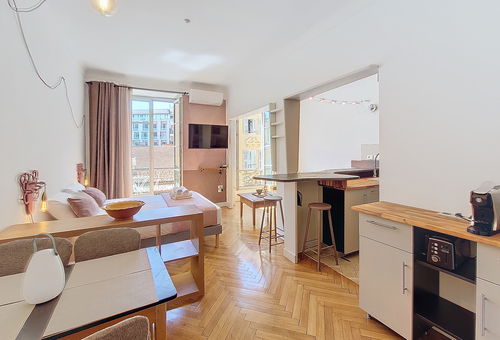 A spacious air-conditioned studio apartment.