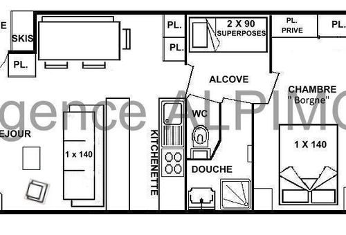 Les Saisies (73) - Chardoche 
Appartement 2 pièces alcôve - environ 36m² -...